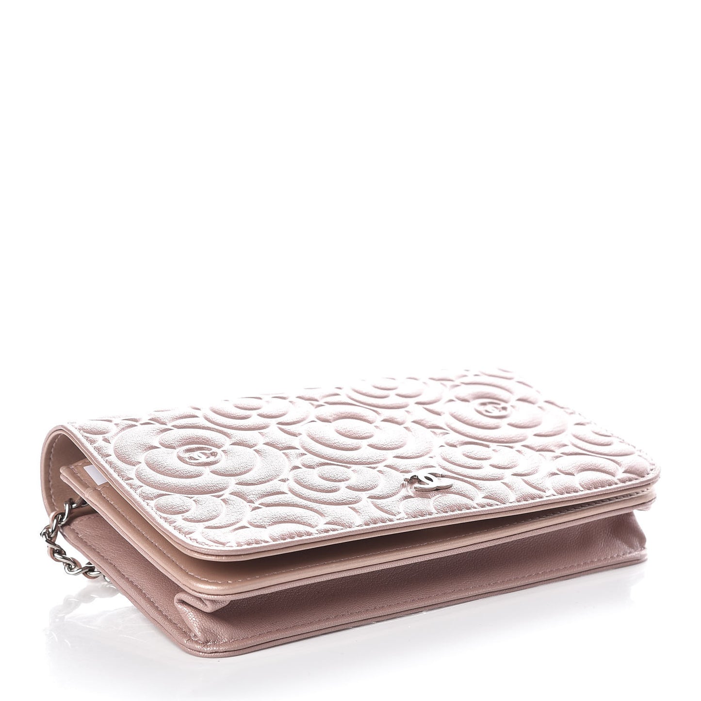 Goatskin Camellia Embossed Wallet On Chain WOC Light Pink