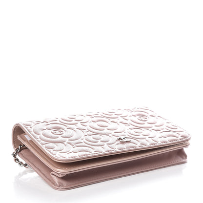 Chanel Goatskin Camellia Embossed Wallet On Chain WOC Light Pink 4 of 12