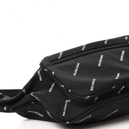 Balenciaga Twill Nylon Allover Logo Explorer Beltpack Black White 6 of 14