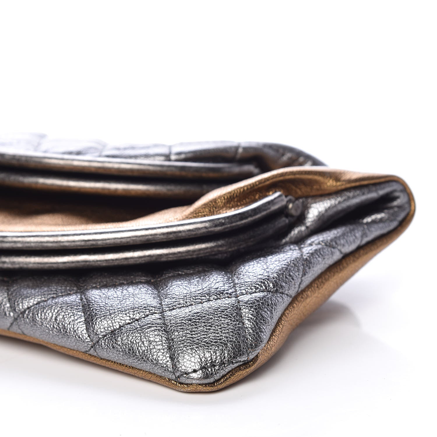Chanel Metallic Goatskin Quilted Frame Clasp Flap Clutch Silver Gold 11 of 11