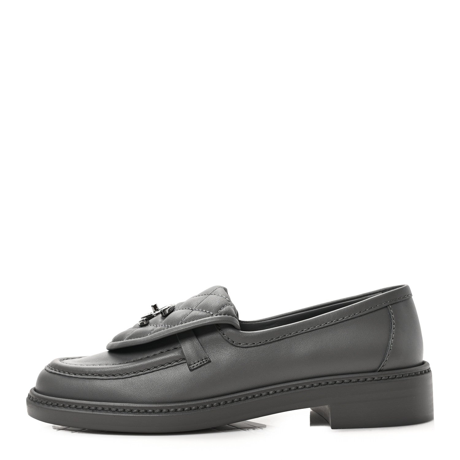 Chanel Lambskin Quilted CC Turnlock Loafers 37 Grey 1 of 8