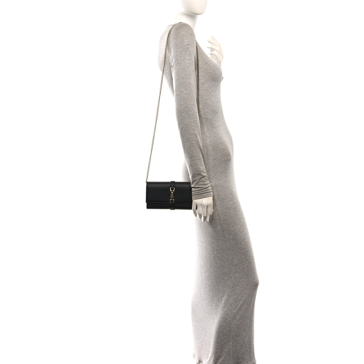 Pebbled Calfskin Jackie 1961 Chain Wallet Black