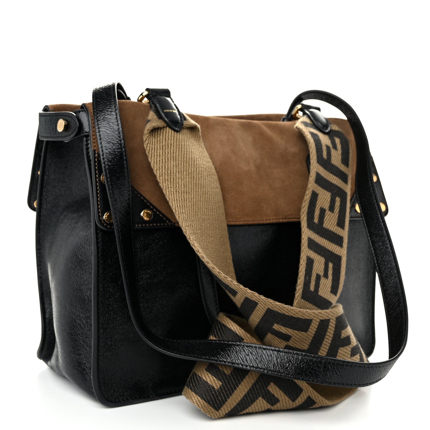 Fendi Agnello Old Shine Vitello Go Rain Large Flip Tote Black Marrone 3 of 9