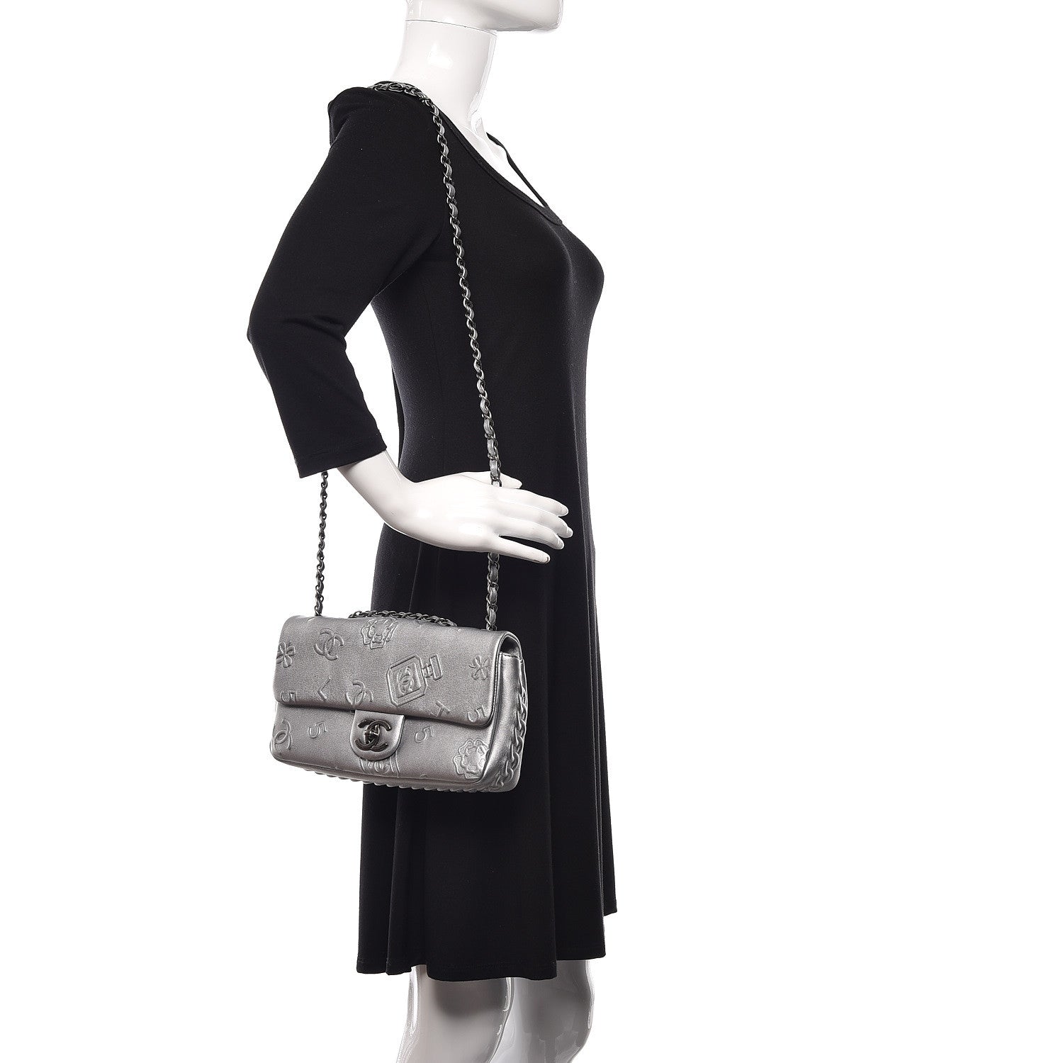 Chanel Metallic Lambskin Symbols Medium Single Flap Silver 2 of 10