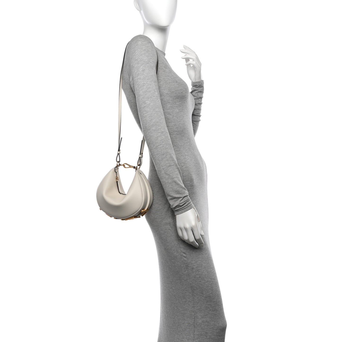 Vitello Grace Matte Mini Fendigraphy Hobo Bag White Ice