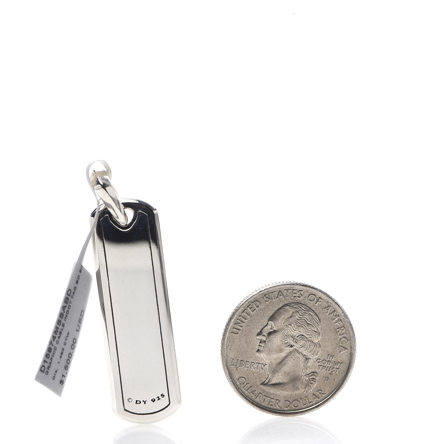 David Yurman Sterling Silver Black Diamond Mens Graphic Cable Ingot Tag Pendant 2 of 3