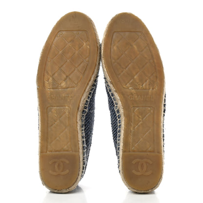 Chanel Cotton Tweed CC Espadrilles 38 Blue Ecru Black 5 of 15