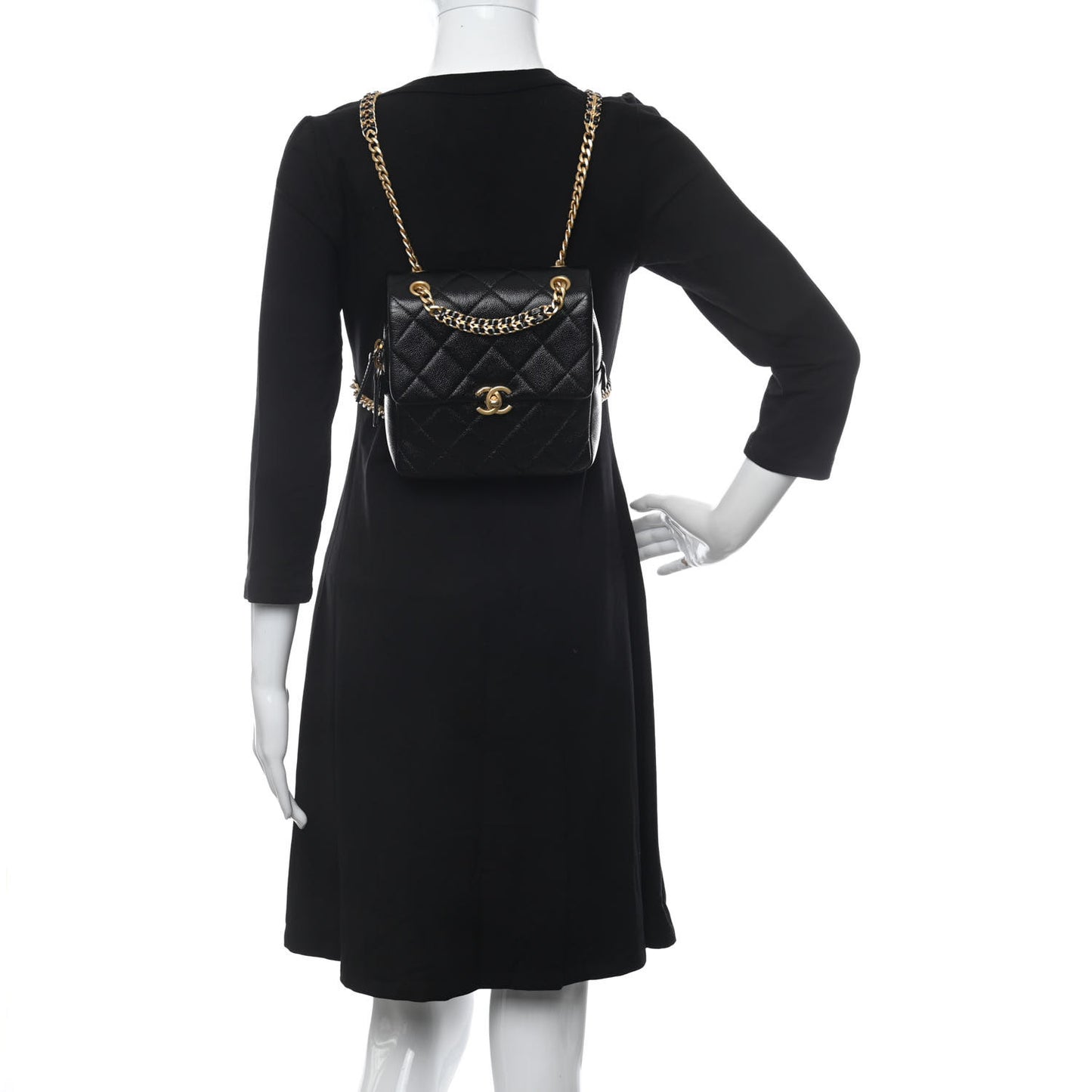 Shiny Caviar Quilted Chain Melody Backpack Black