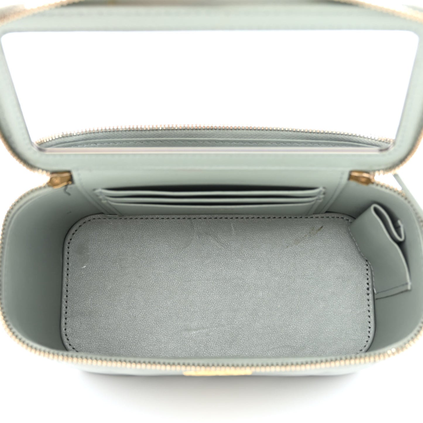 Metallic Lambskin Quilted Small CC Dynasty Vanity Case With Chain Grey