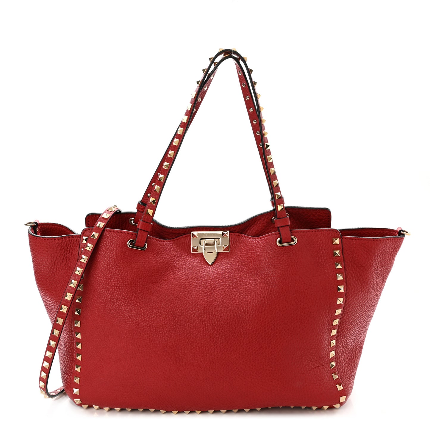 Pebbled Calfskin Medium Rockstud Tote Rosso Valentino
