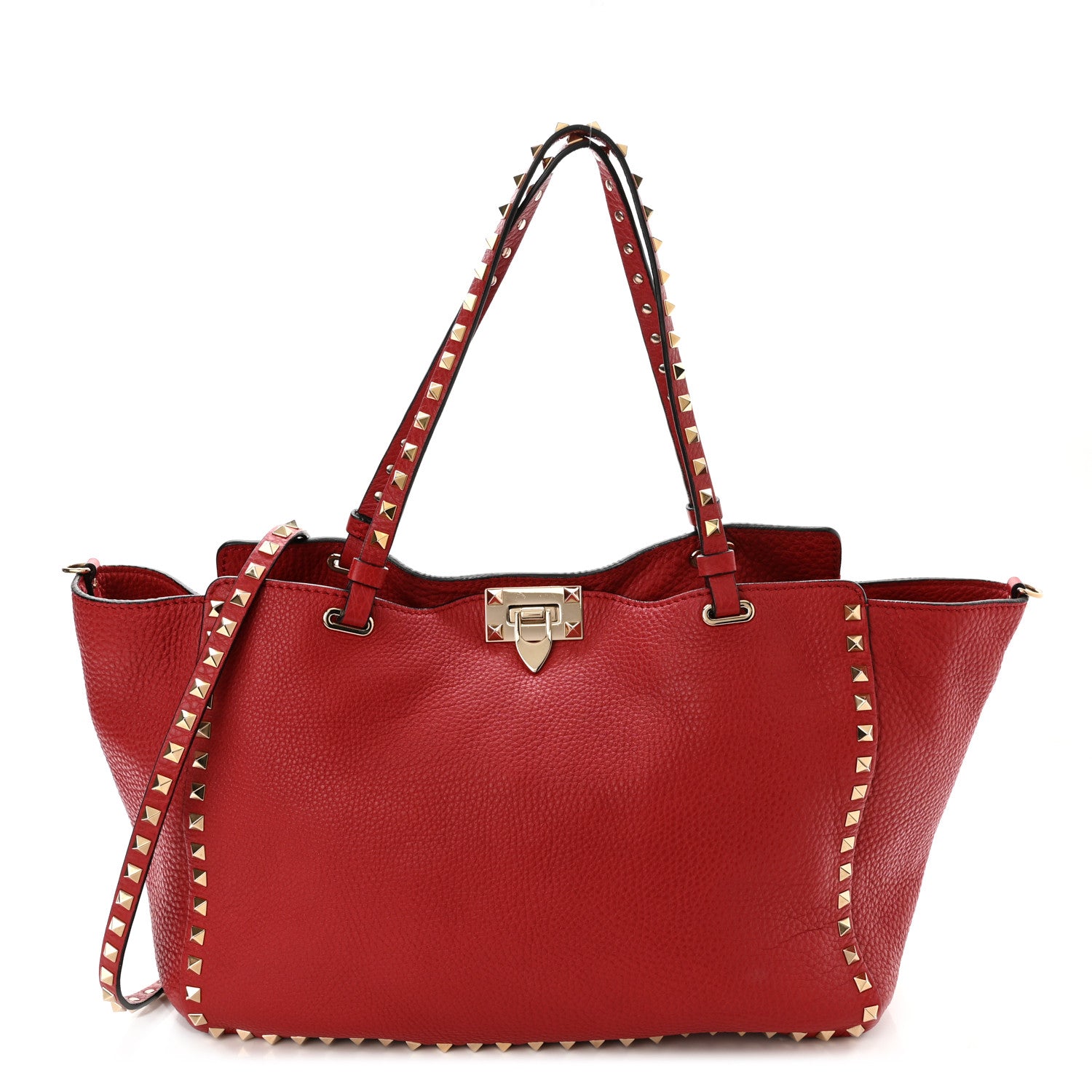 Valentino Garavani Pebbled Calfskin Medium Rockstud Tote Rosso Valentino 1 of 11