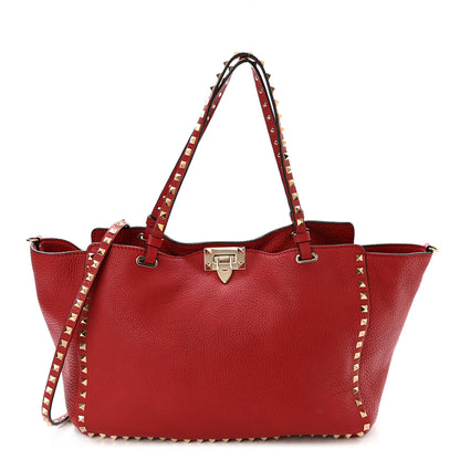 Valentino Garavani Pebbled Calfskin Medium Rockstud Tote Rosso Valentino 1 of 11