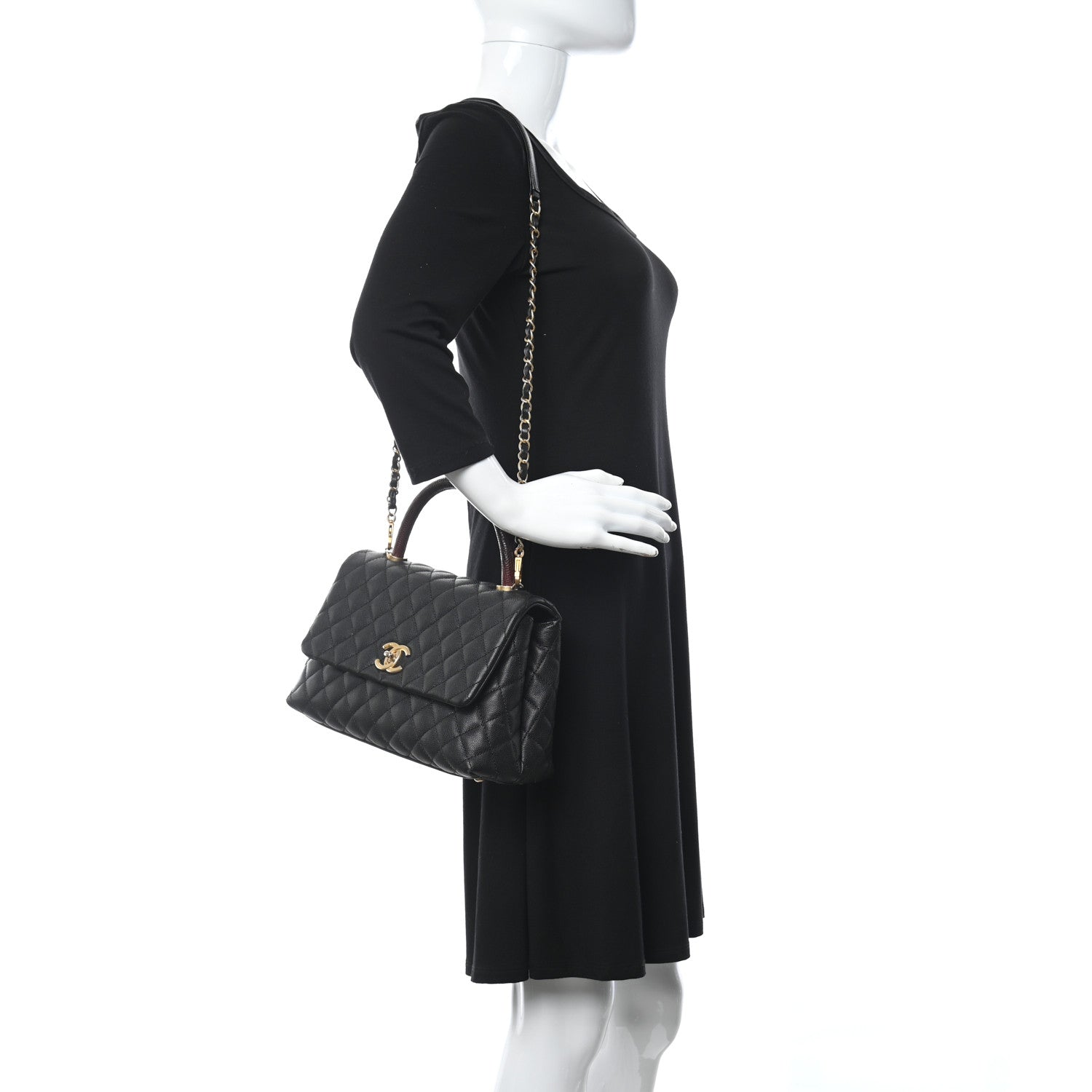Chanel Caviar Lizard Embossed Quilted Small Coco Handle Flap Black 2 of 12