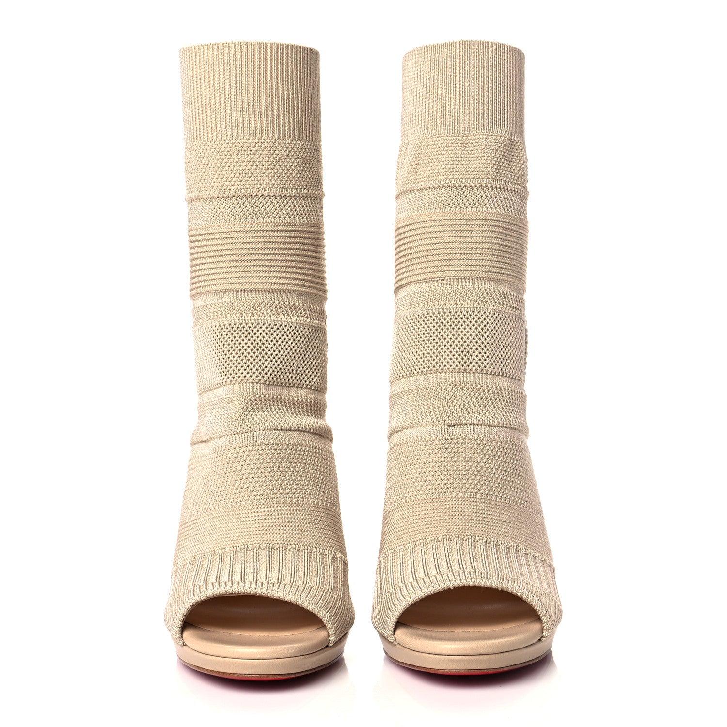Christian Louboutin Maille Tricot Nappa Cheminene 120 Sock Ankle Boots 38 Beige 2 of 7