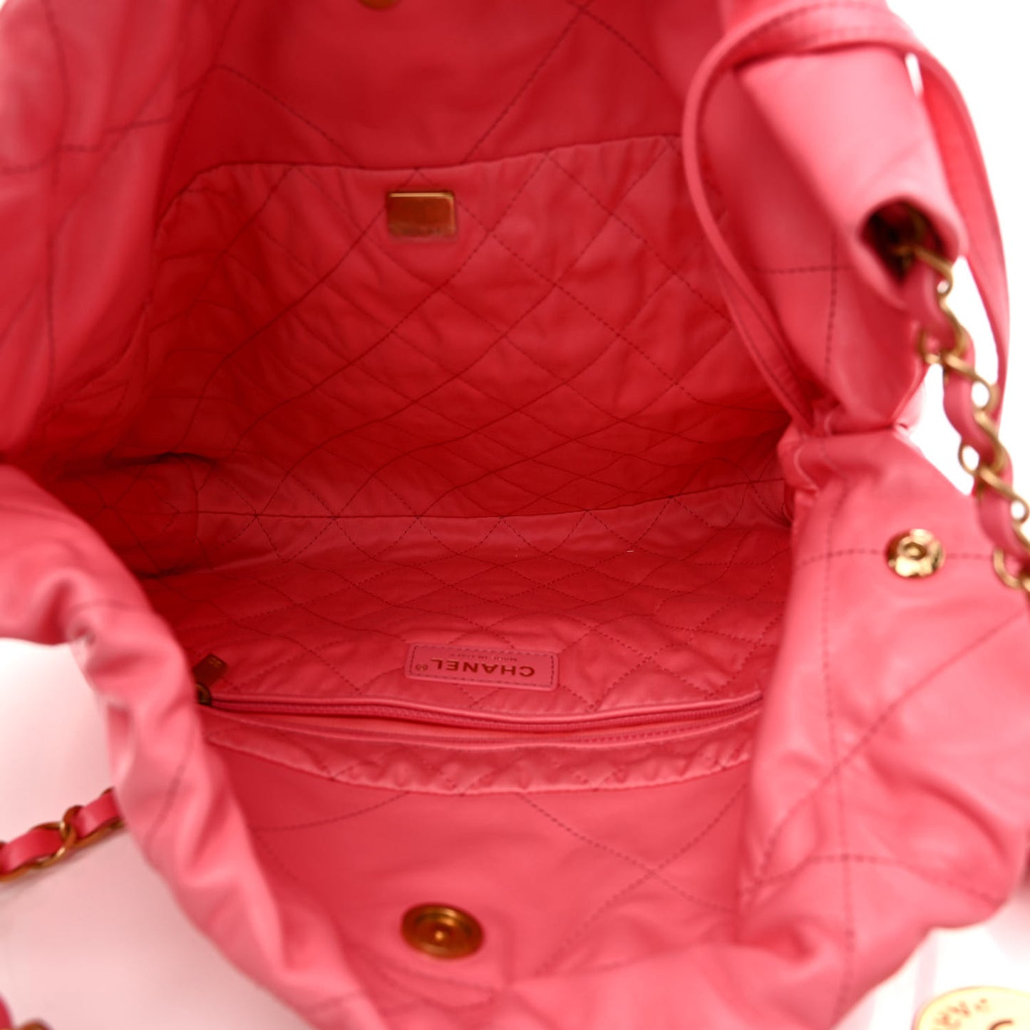 Shiny Calfskin Quilted Small Chanel 22 Coral Pink