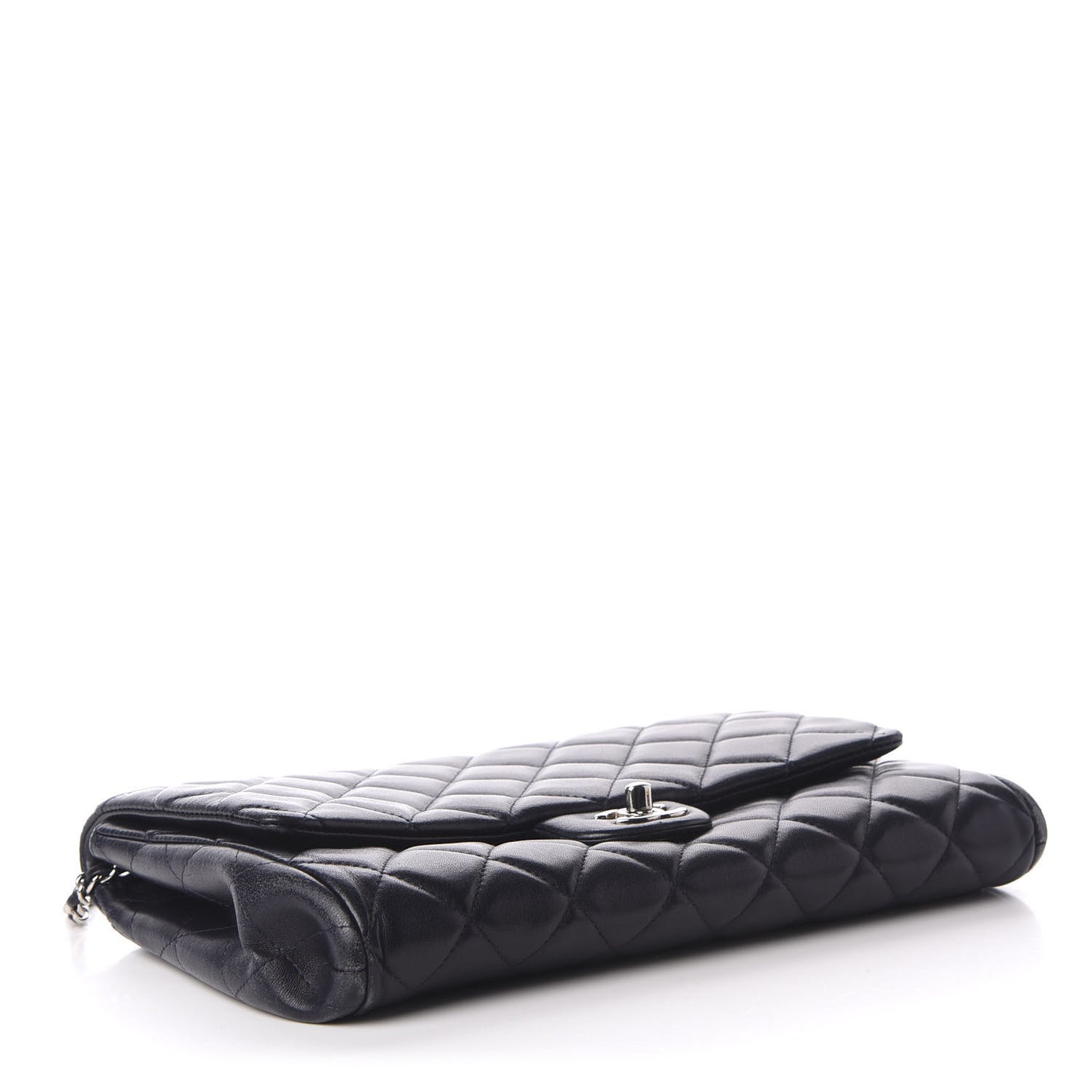 Lambskin Quilted Clutch With Chain Flap Navy