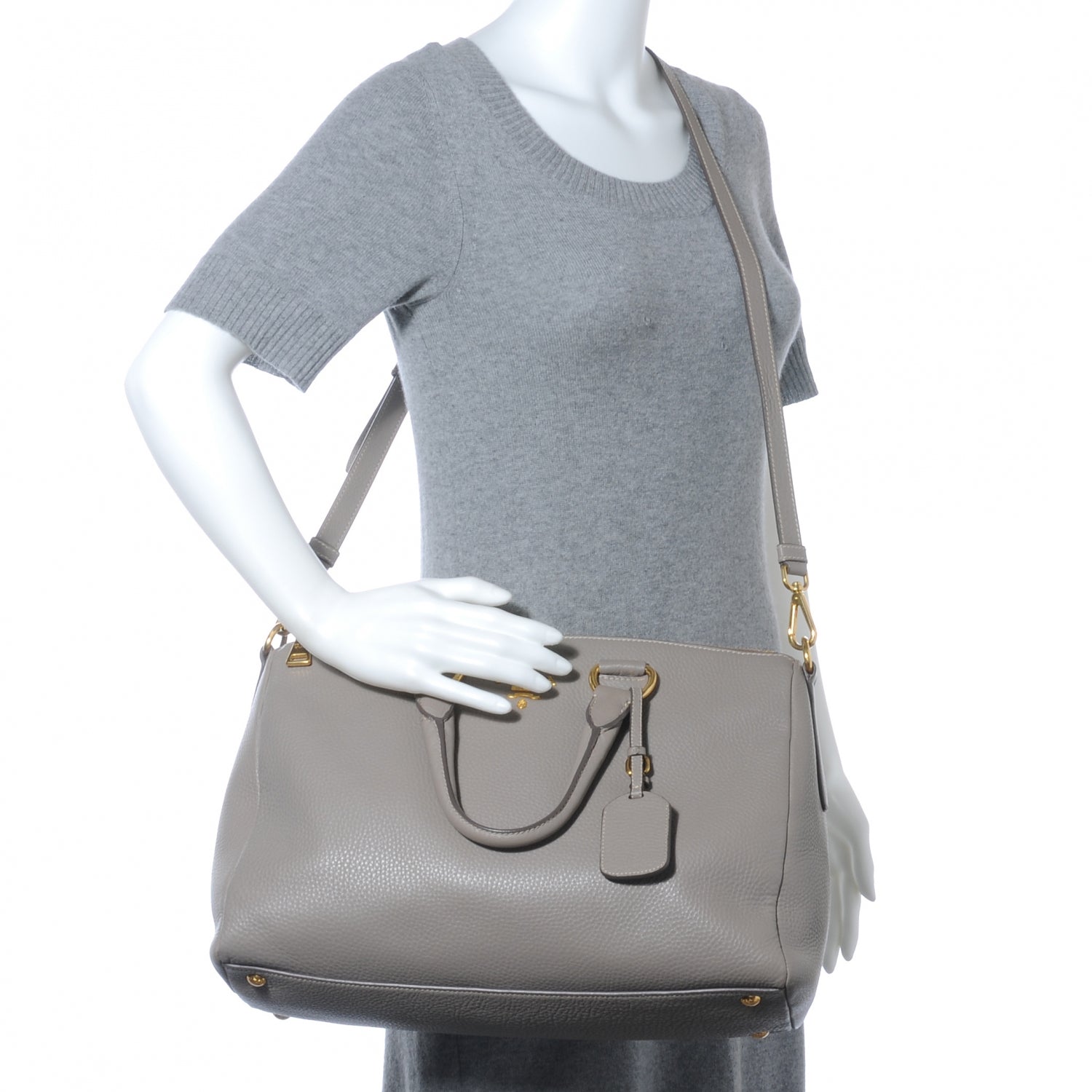 Prada Vitello Daino Shoulder Bag Argilla 2 of 7