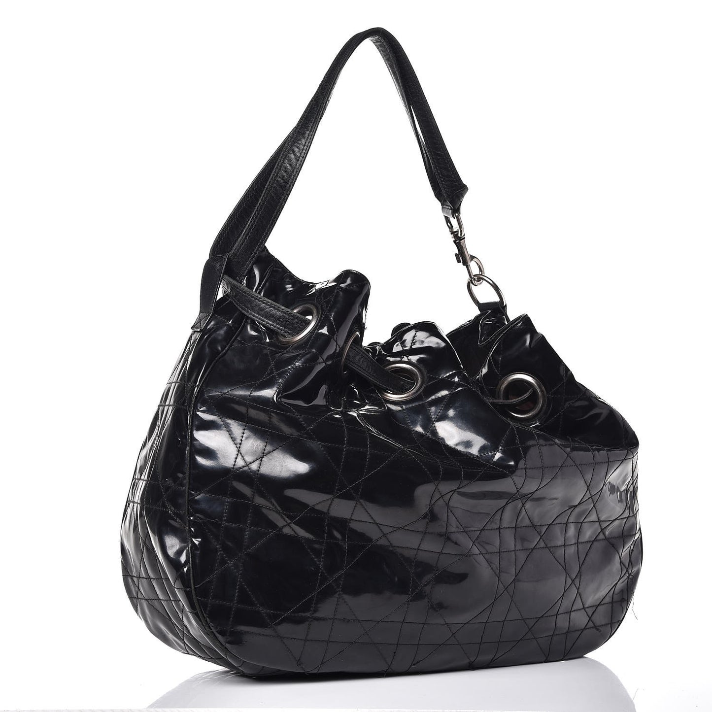 Vinyl Cannage Drawstring Tote Black