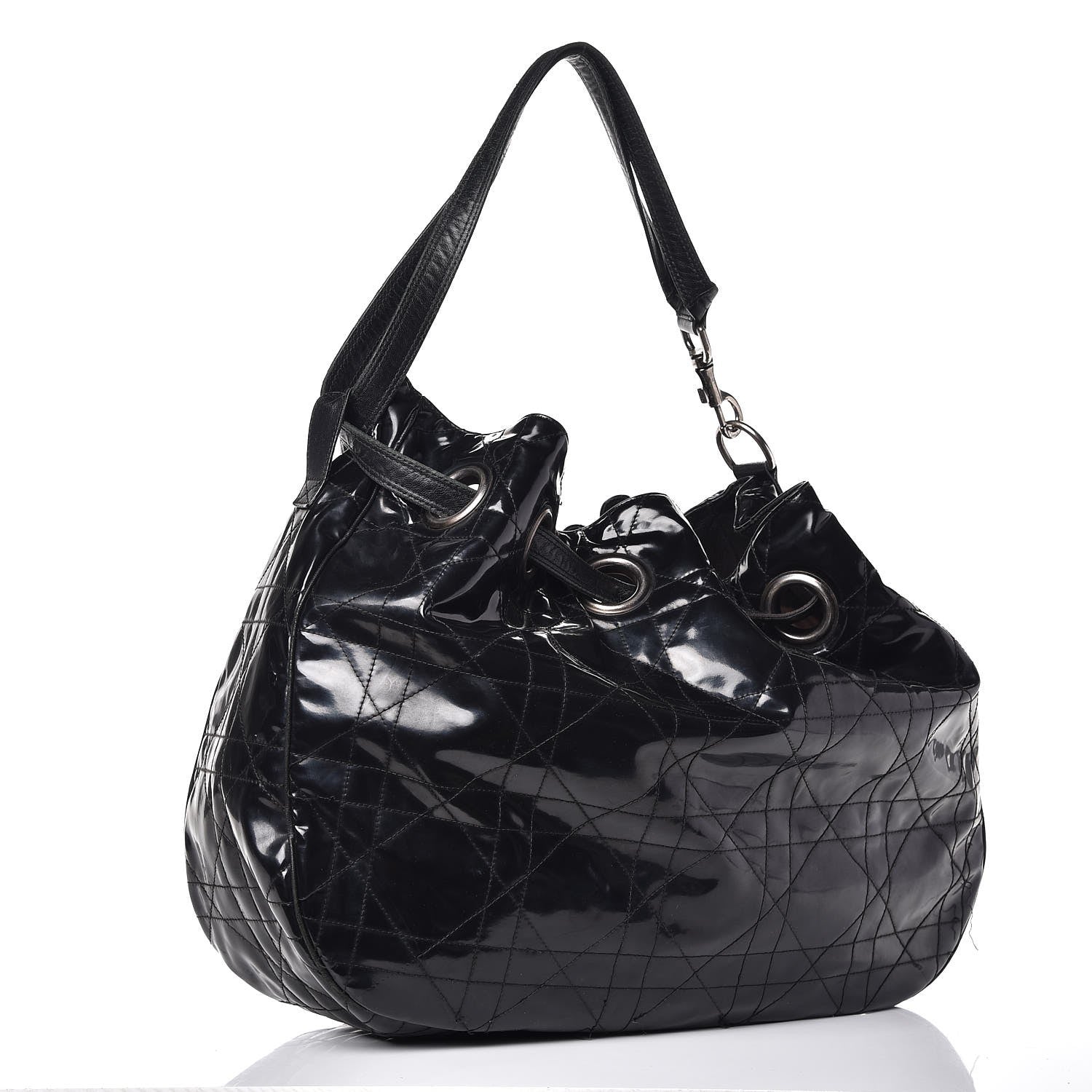 Christian Dior Vinyl Cannage Drawstring Tote Black 3 of 13