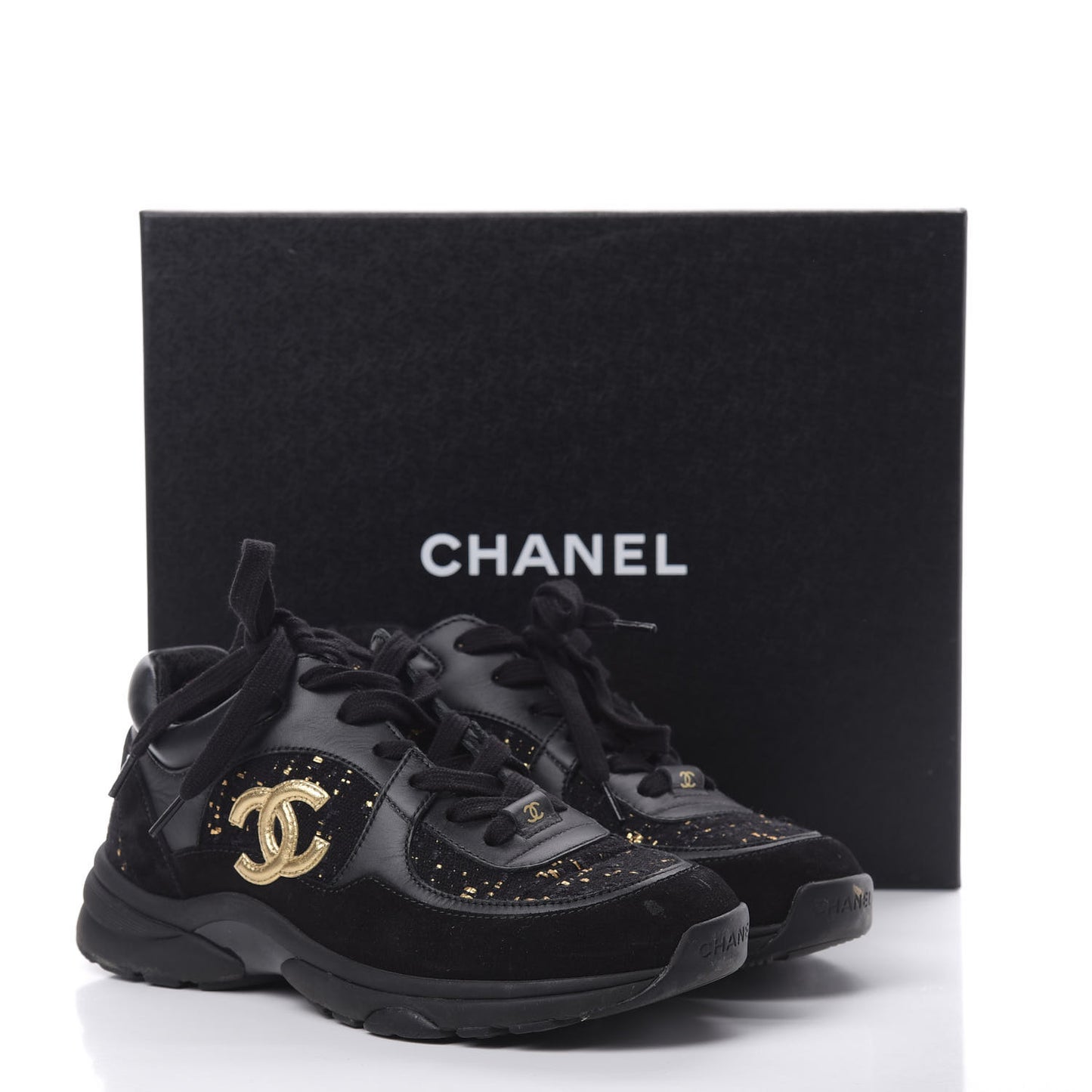 Velour Tweed CC Sneakers 37 Black Gold