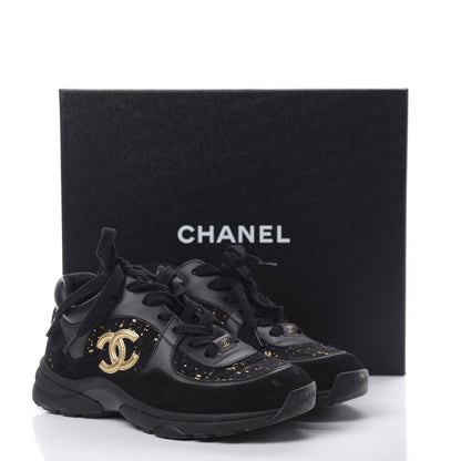 Chanel Velour Tweed CC Sneakers 37 Black Gold 11 of 11