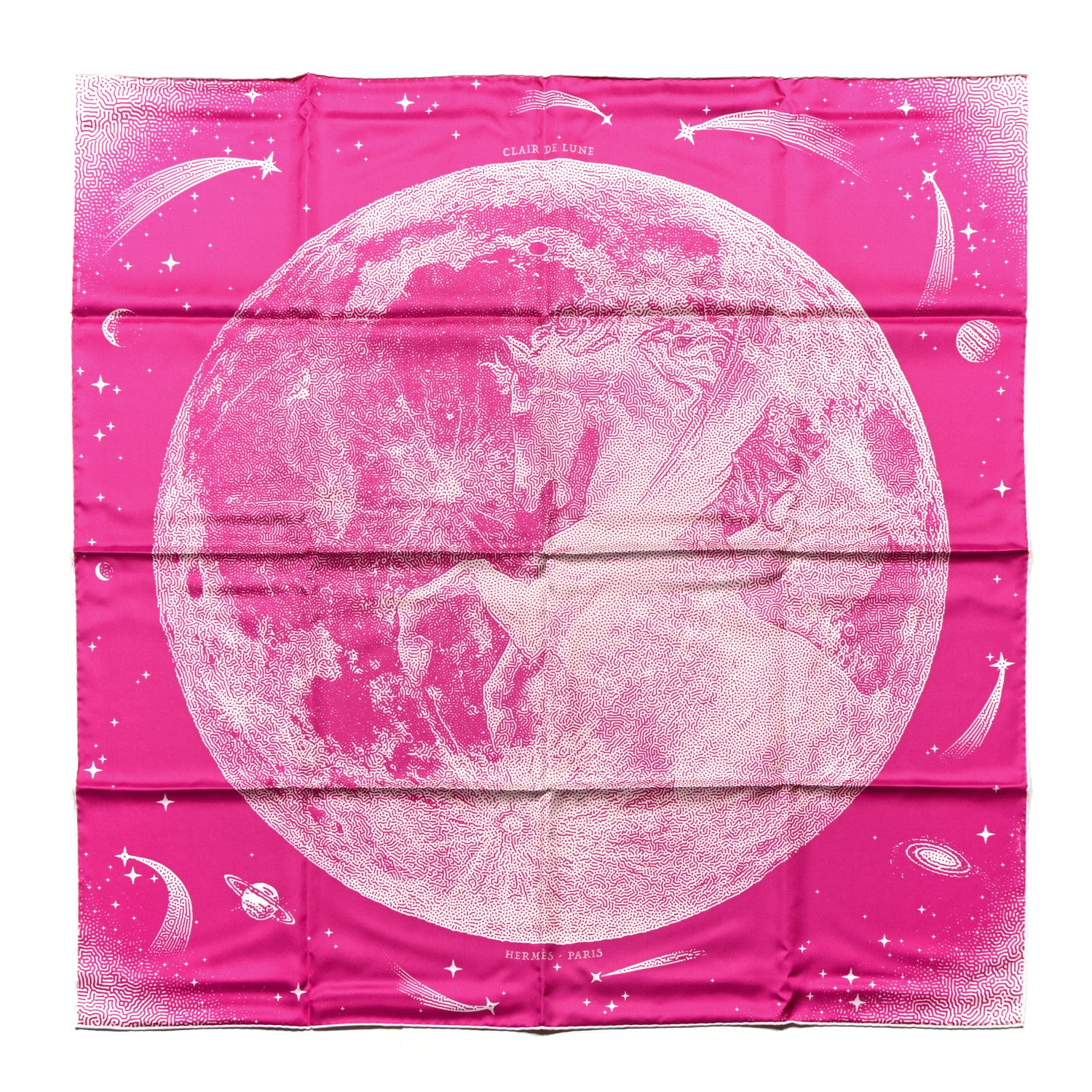 Hermes Silk Clair De Lune Double Face Scarf 90 Rose Vif White Rouge 1 of 7