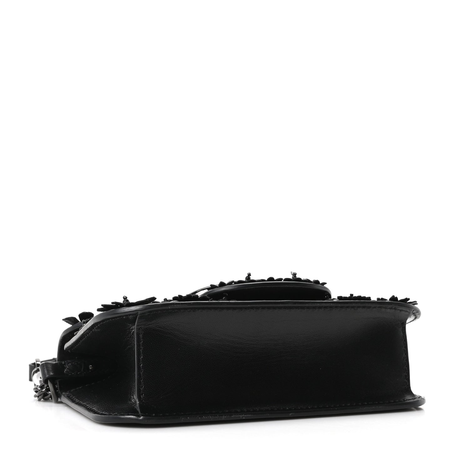 Calfskin Floral Embroidered Monochrome Vlogo Small Loco Shoulder Bag Black