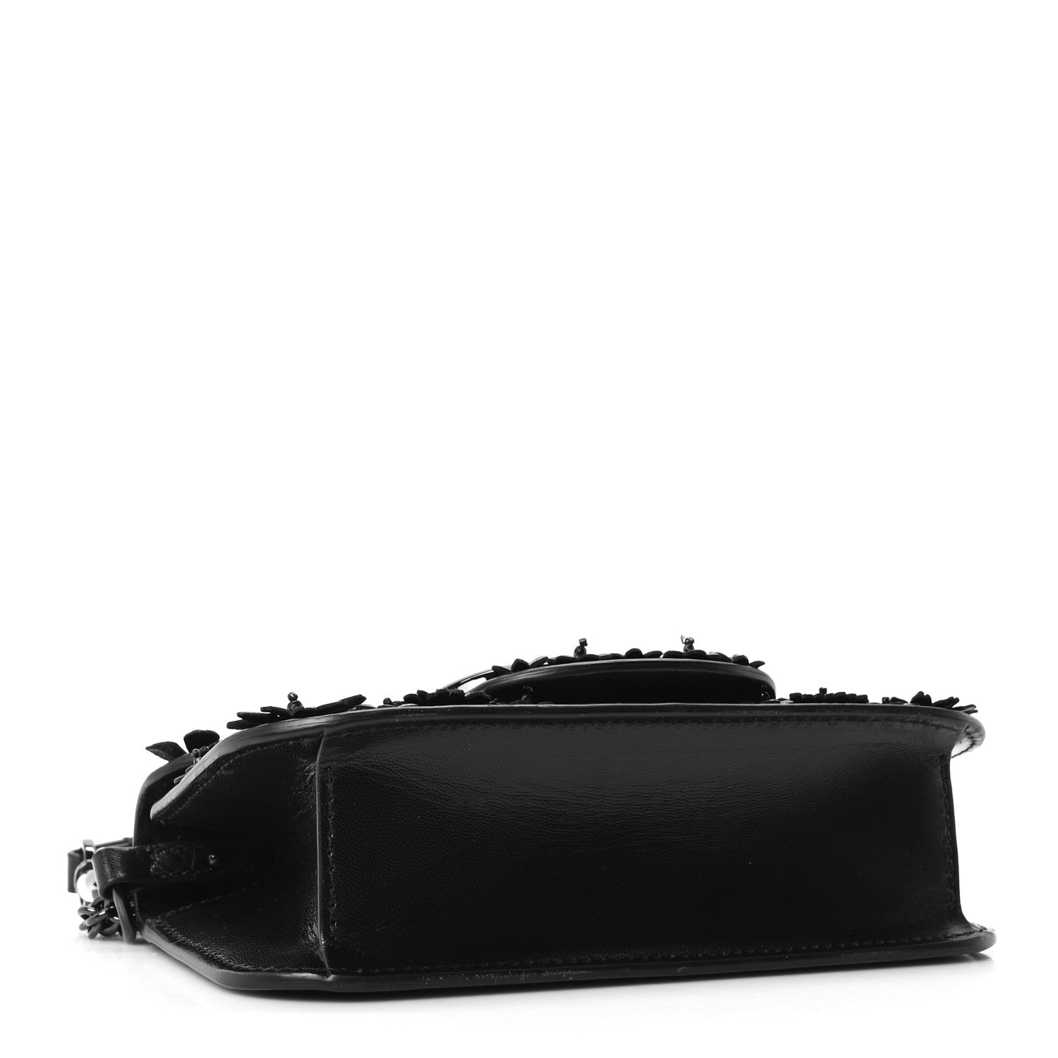 Valentino Garavani Calfskin Floral Embroidered Monochrome Vlogo Small Loco Shoulder Bag Black 6 of 17