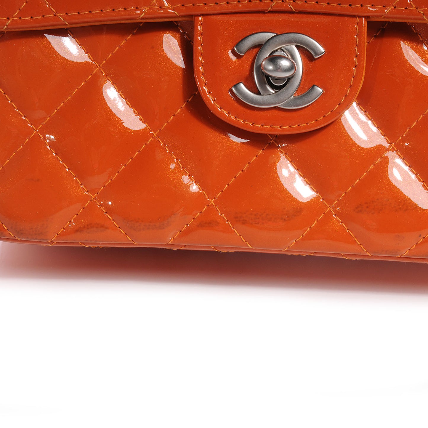 Patent Quilted Mini Square Flap Orange