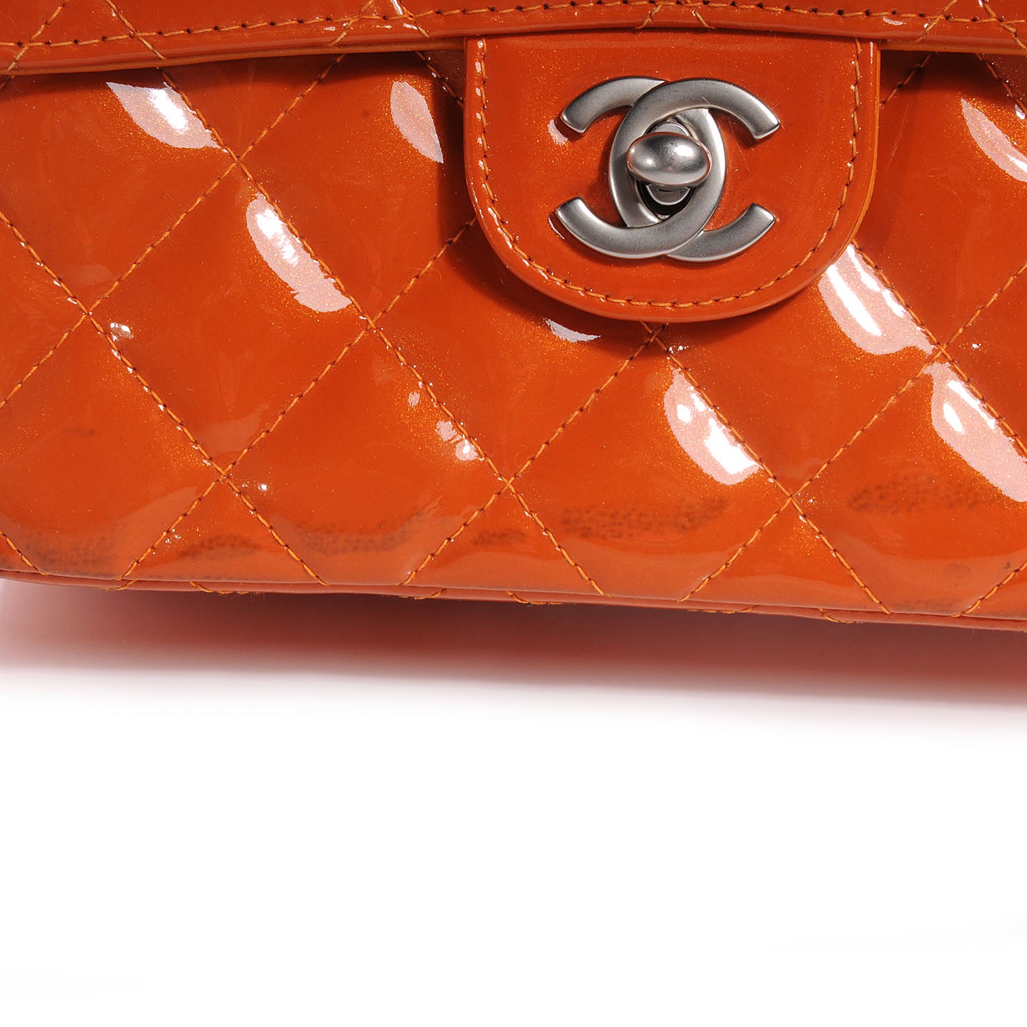 Chanel Patent Quilted Mini Square Flap Orange 5 of 9