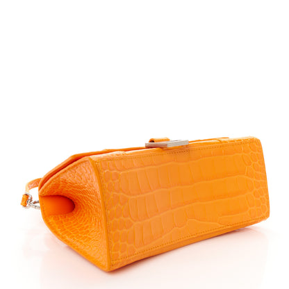 Balenciaga Shiny Calfskin Crocodile Embossed Small Hourglass Top Handle Bag Pop Orange 4 of 12