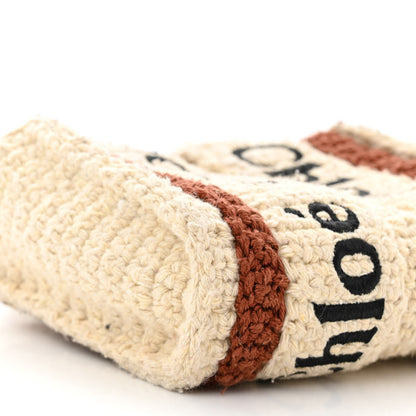 Chloe Crochet Mini Woody Ribbon Tote White Brown 9 of 10