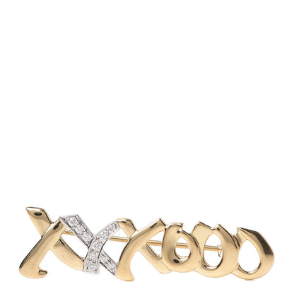 Tiffany 18K Yellow Gold Platinum Diamond XO Brooch Pin 1 of 6