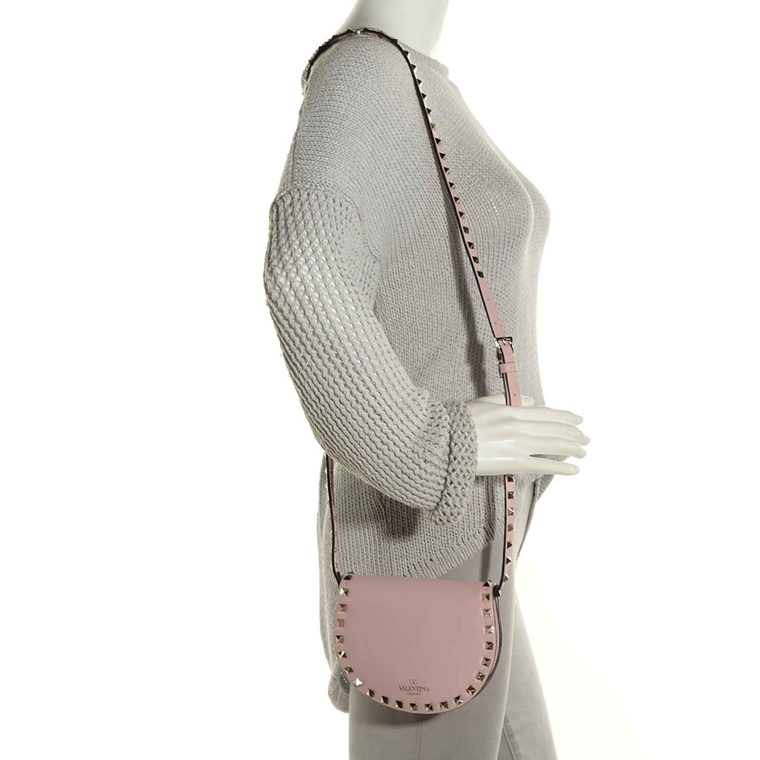Valentino Garavani Vitello Rockstud Halfmoon Saddle Bag Water Rose 2 of 8