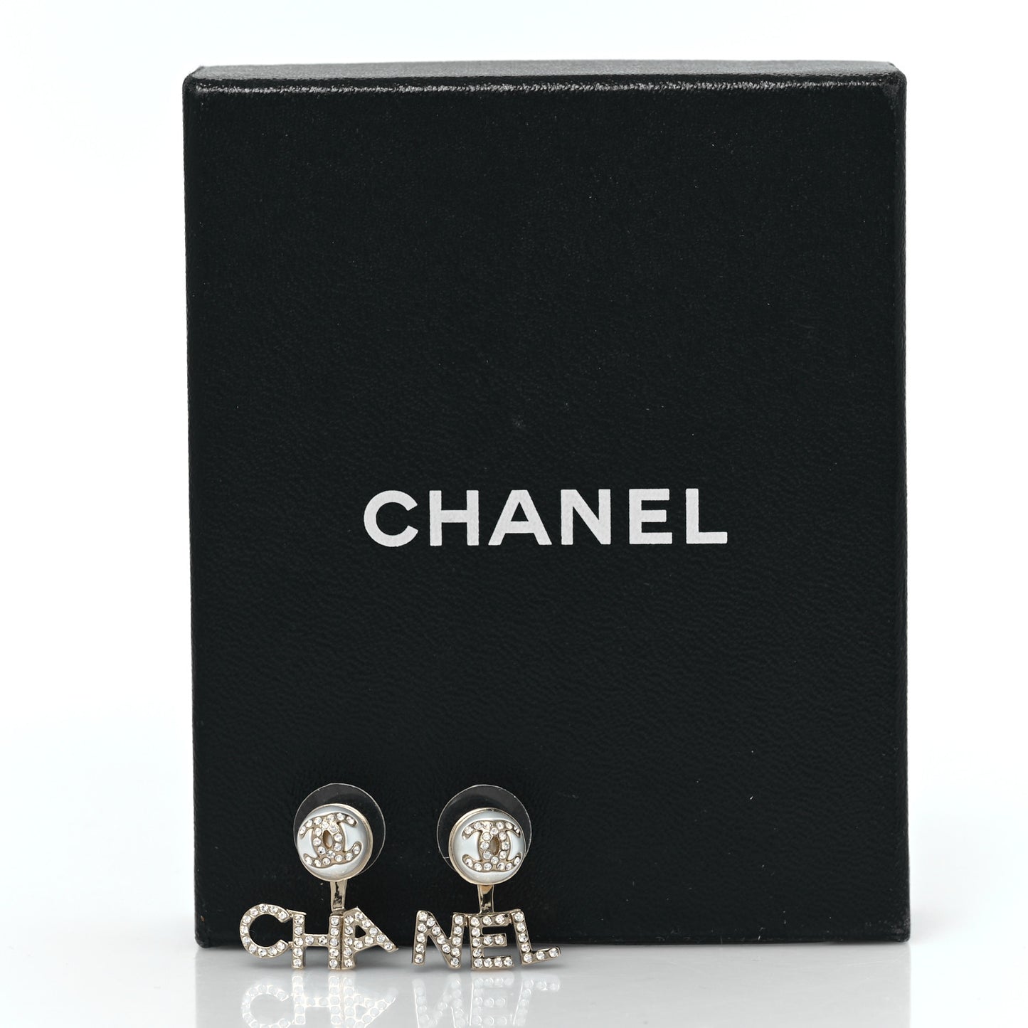 Pearl Crystal Logo Earrings Gold Pearly White