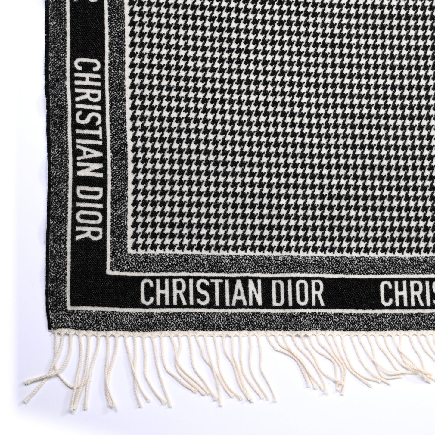 Cashmere Wool Houndstooth Throw Blanket Black