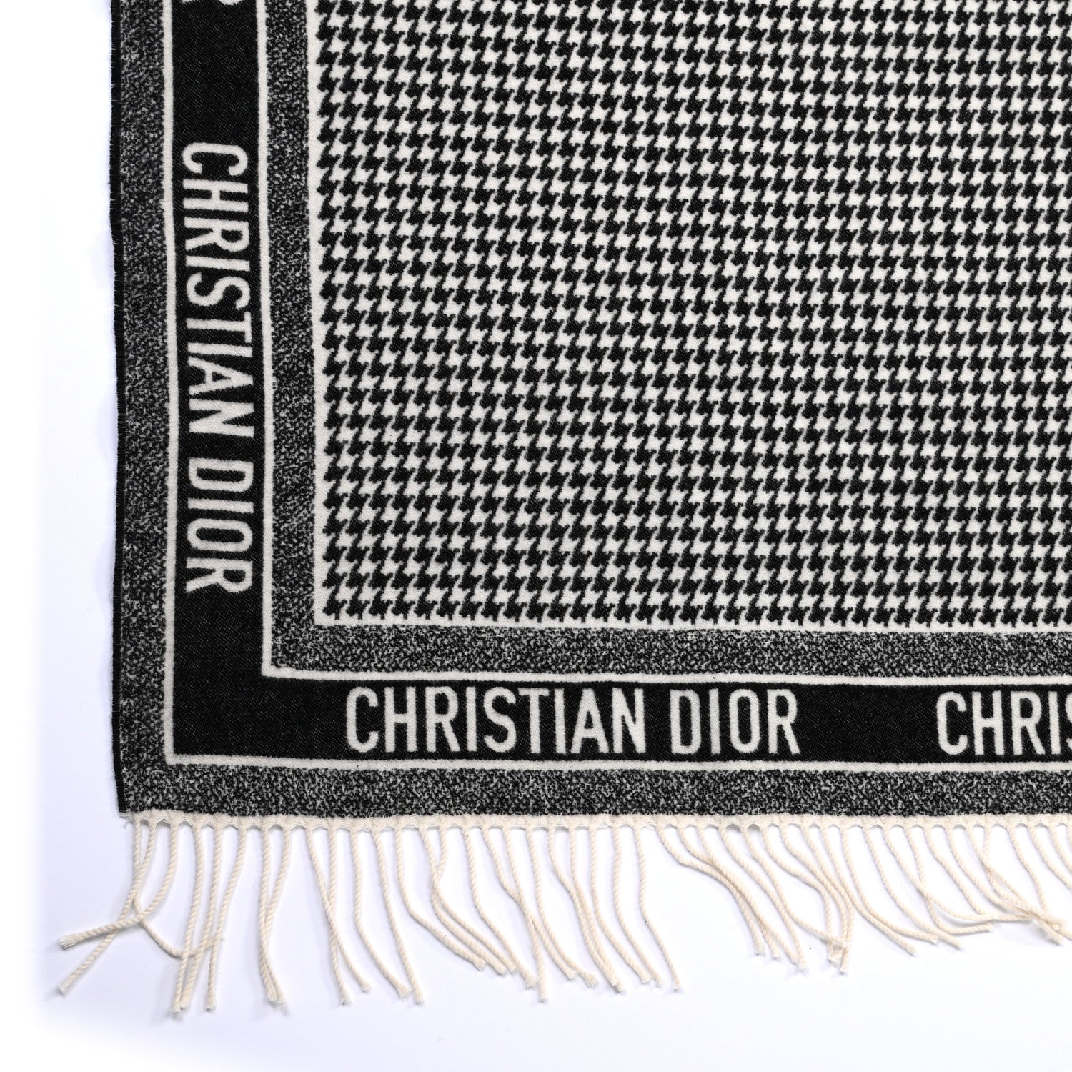 Christian Dior Cashmere Wool Houndstooth Throw Blanket Black 2 of 3