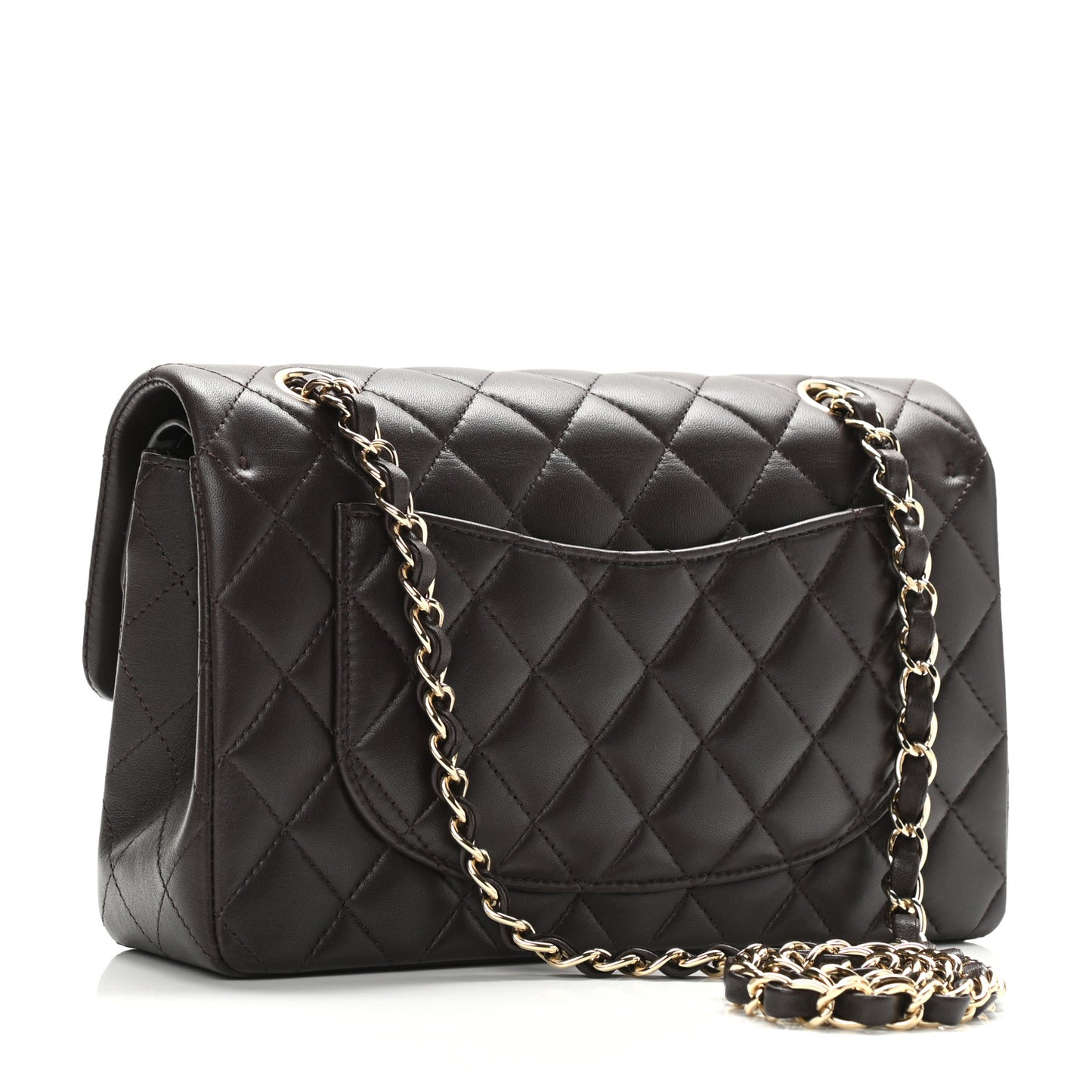 Lambskin Quilted Small Double Flap Dark Brown