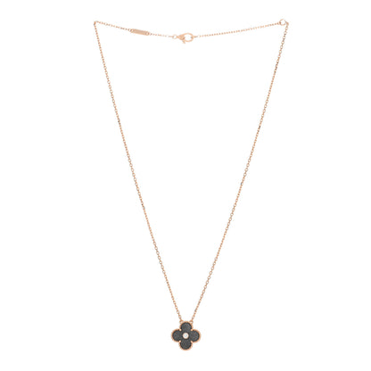Van Cleef & Arpels 18K Rose Gold Diamond Silver Obsidian Vintage Alhambra Pendant Necklace 3 of 4