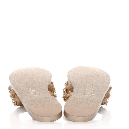 Chanel Glitter Calfskin Chain Slide Flat Sandals 39.5 Gold 5 of 8