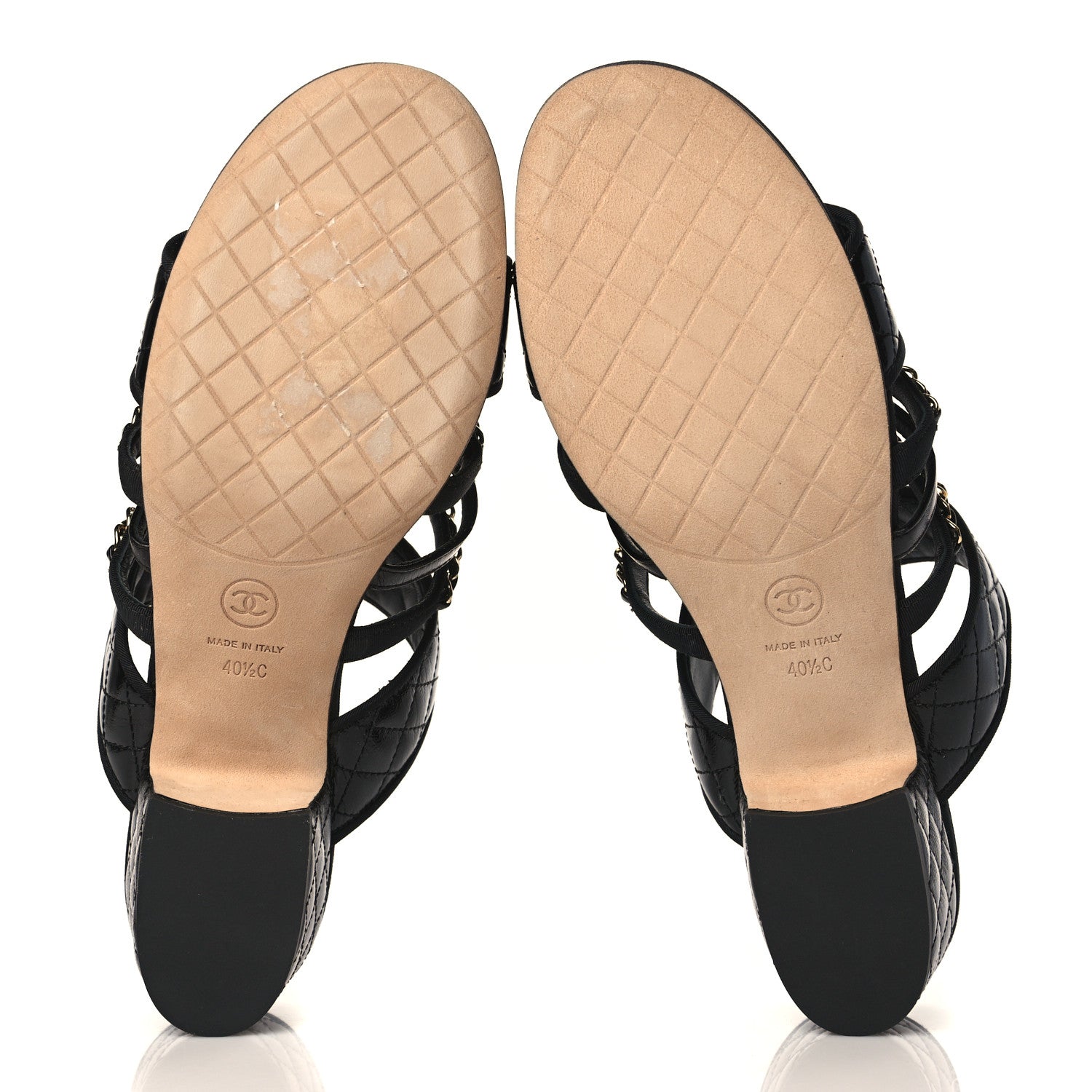 Chanel Distressed Patent Quilted Chain Mule Sandals 40.5 Black 5 of 8