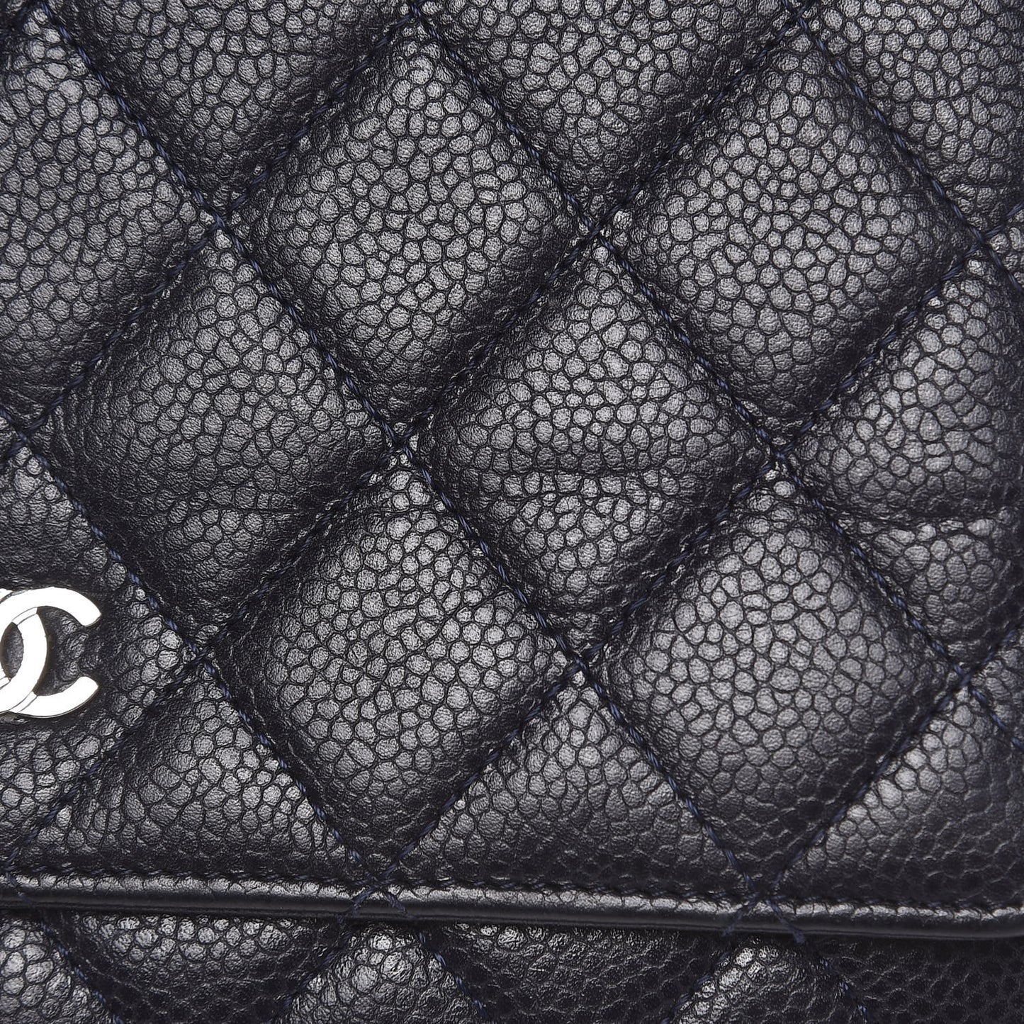 Caviar Quilted Wallet On Chain WOC Navy Blue