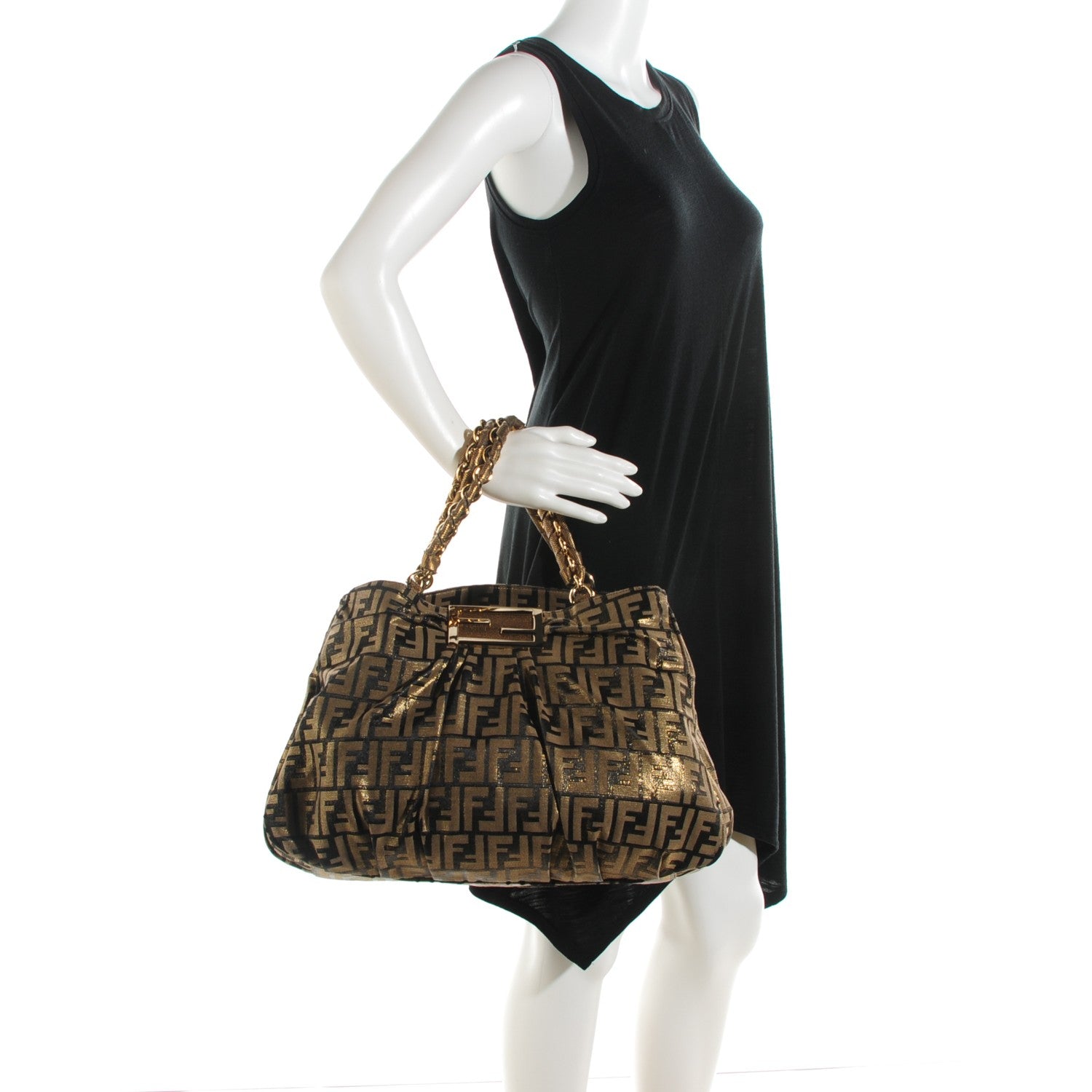 Fendi Metallic Lurex Zucca Mia Tote Bronze 2 of 8