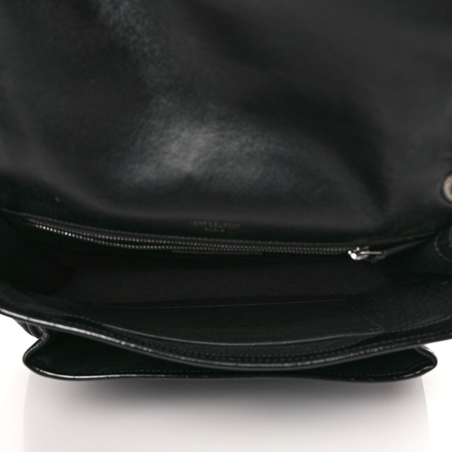 Patent Crocodile Embossed Lambskin Monogram Medium Niki Chain Satchel Black