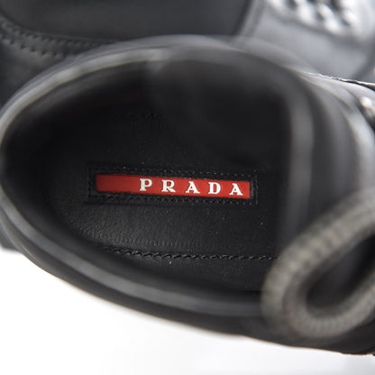 Prada Calfskin Canvas Lace Up Combat Boots 38 Black 9 of 10