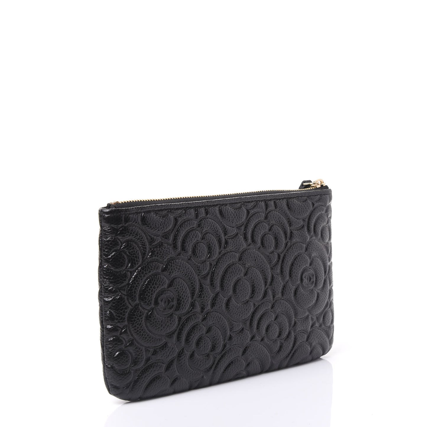 Caviar Camellia Embossed Cosmetic Pouch Black