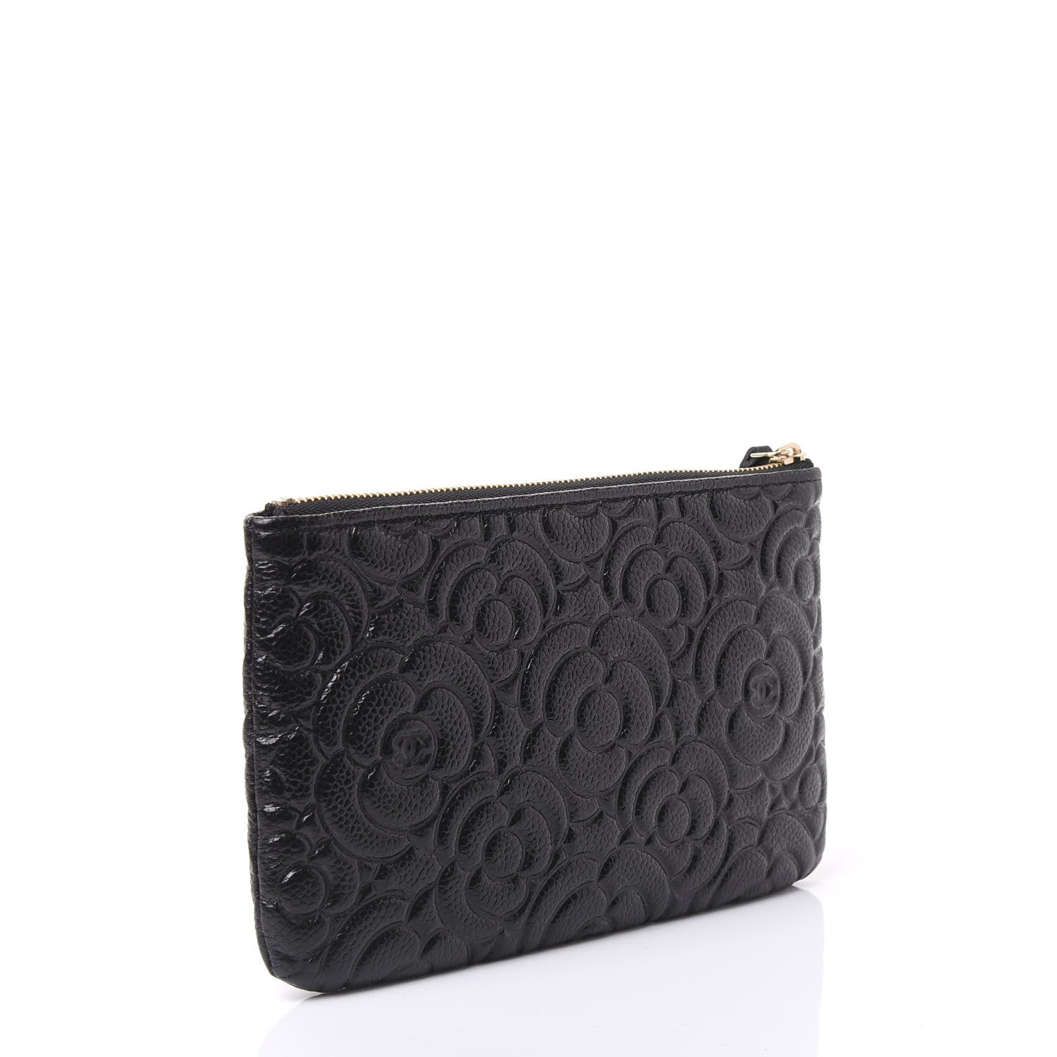 Chanel Caviar Camellia Embossed Cosmetic Pouch Black 2 of 10