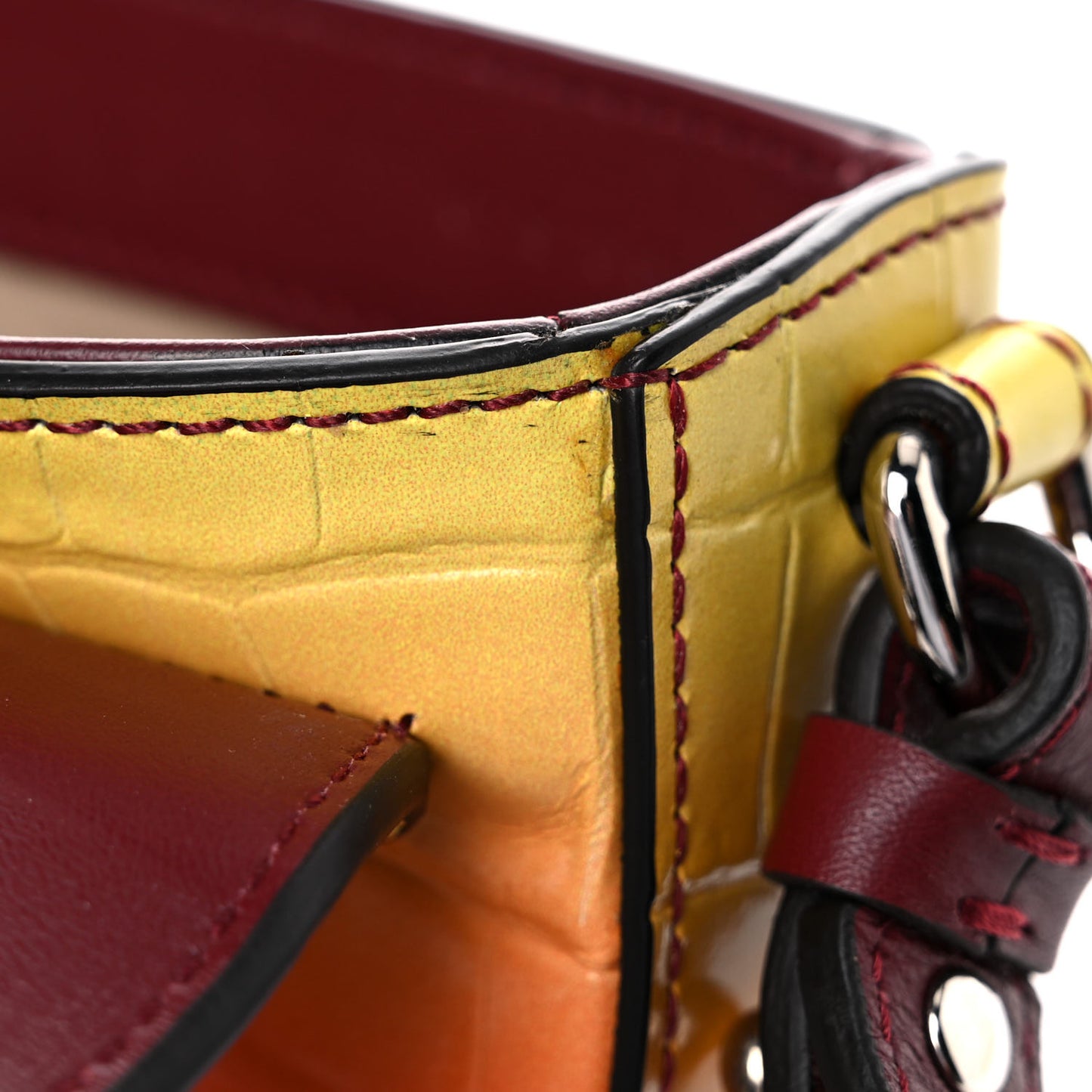 Calfskin Crocodile Embossed Mini C Double Carry Ombre Yellow
