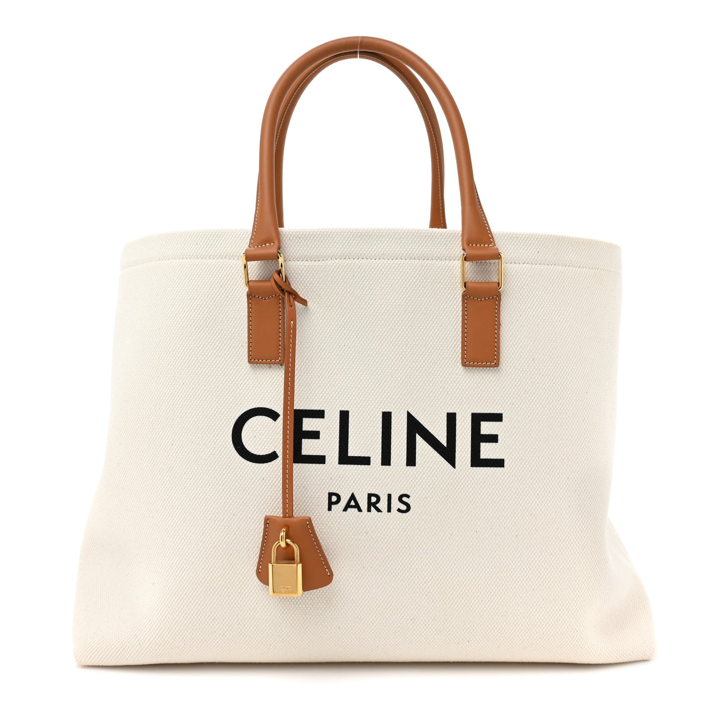 Canvas Calfskin Logo Print Horizontal Cabas Natural Tan