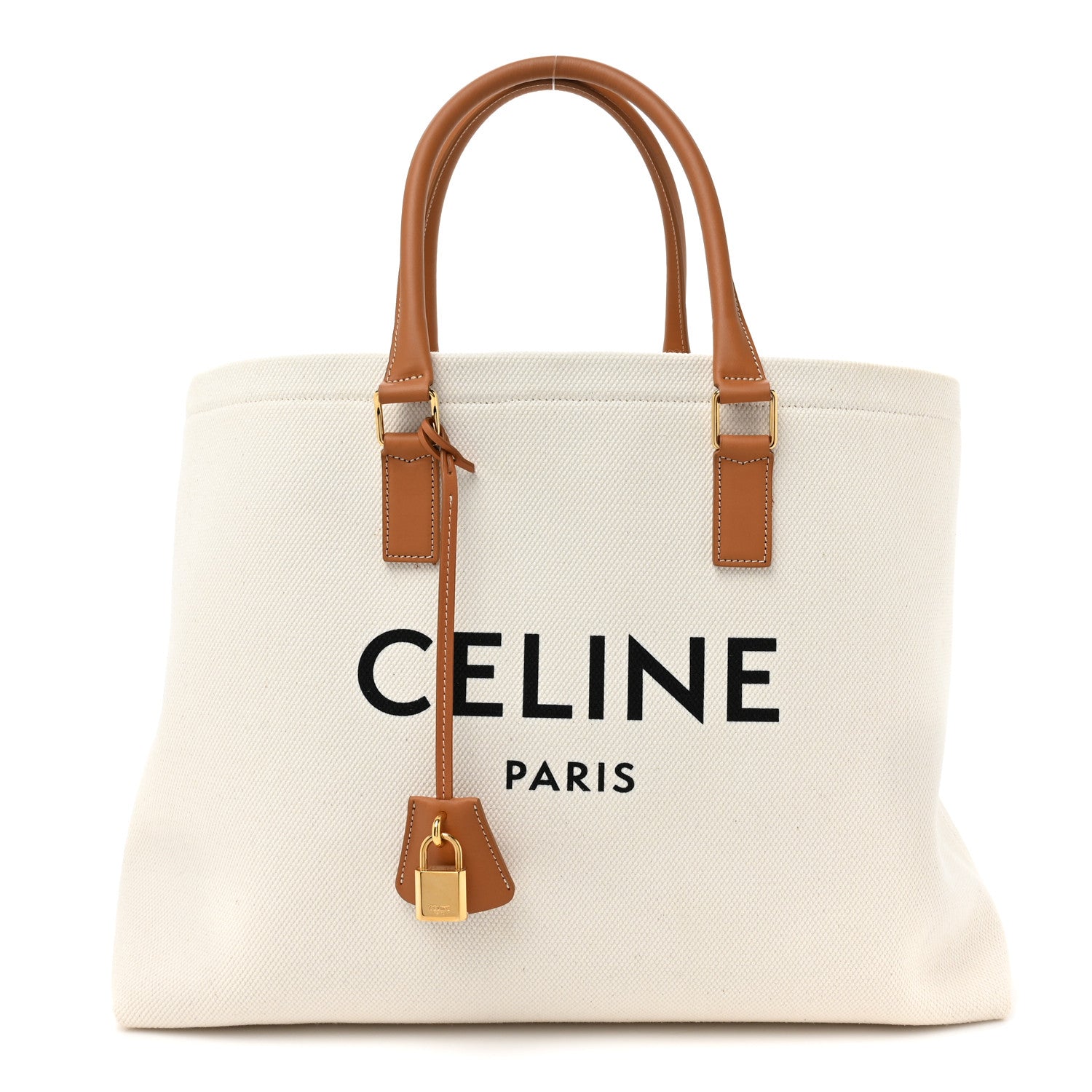 Celine Canvas Calfskin Logo Print Horizontal Cabas Natural Tan 1 of 13